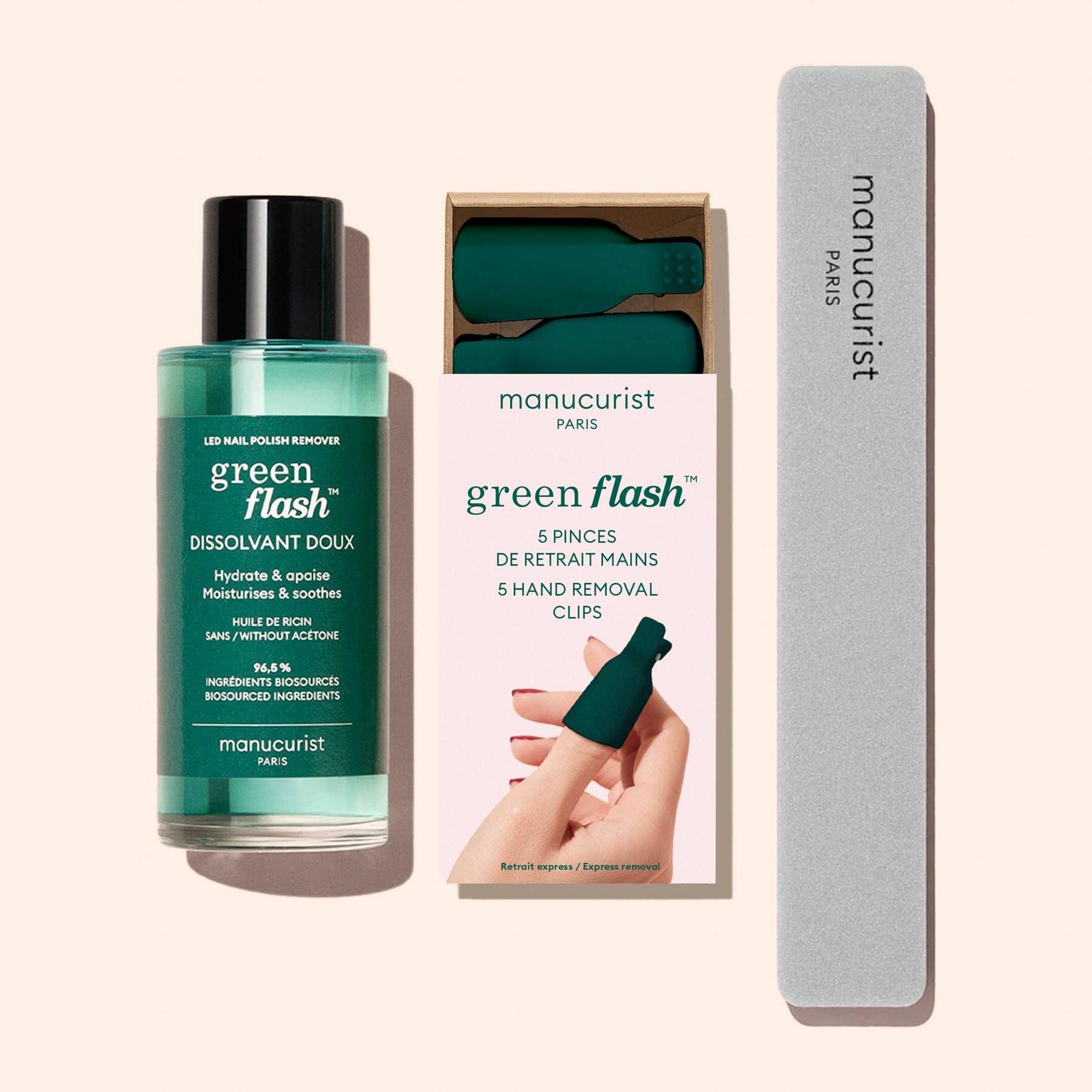 Green Flash™ hellävarainen kynsilakanpoistoaine & poistopihdit -duo