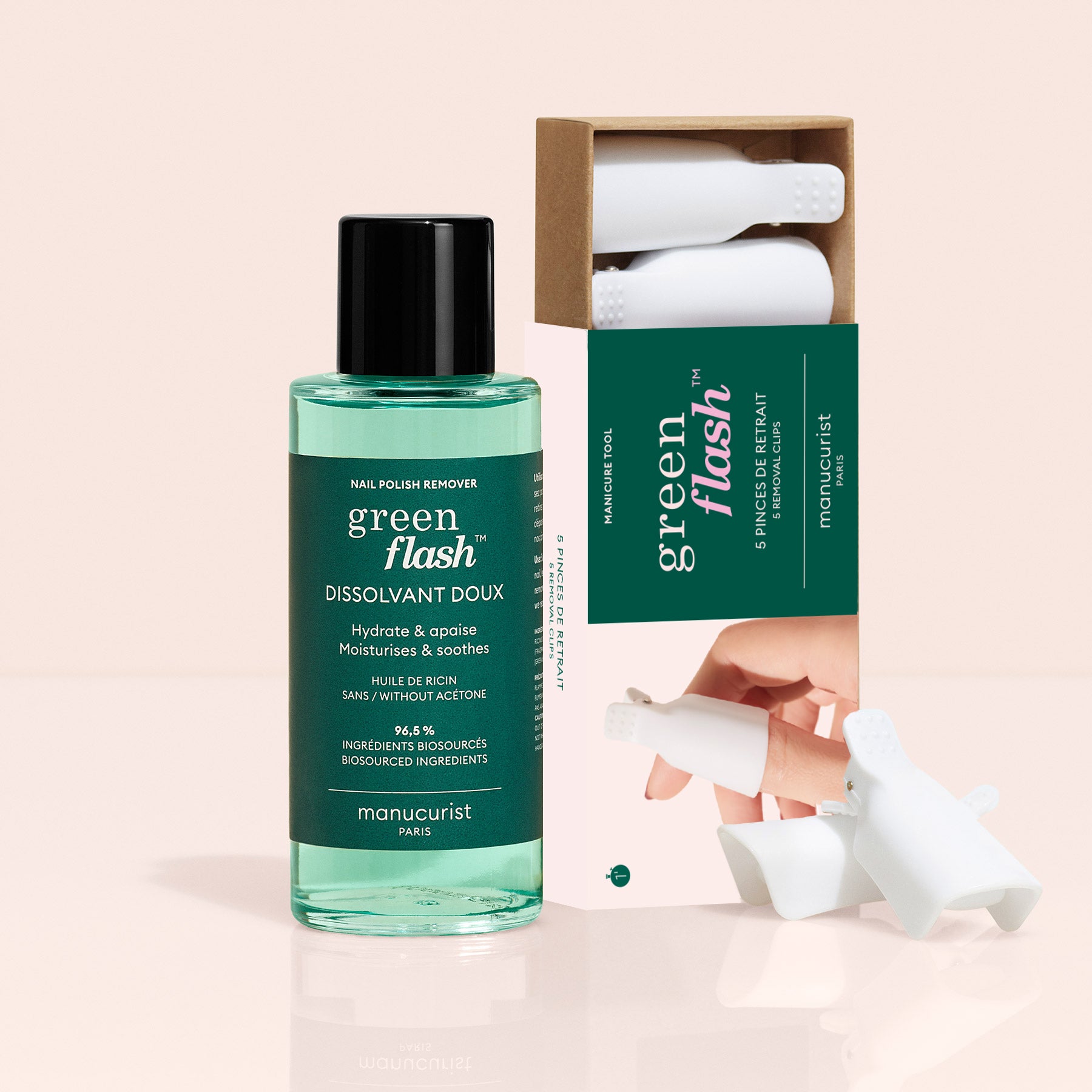 Duo Dissolvant Doux Green Flash™ & Pinces de retrait
