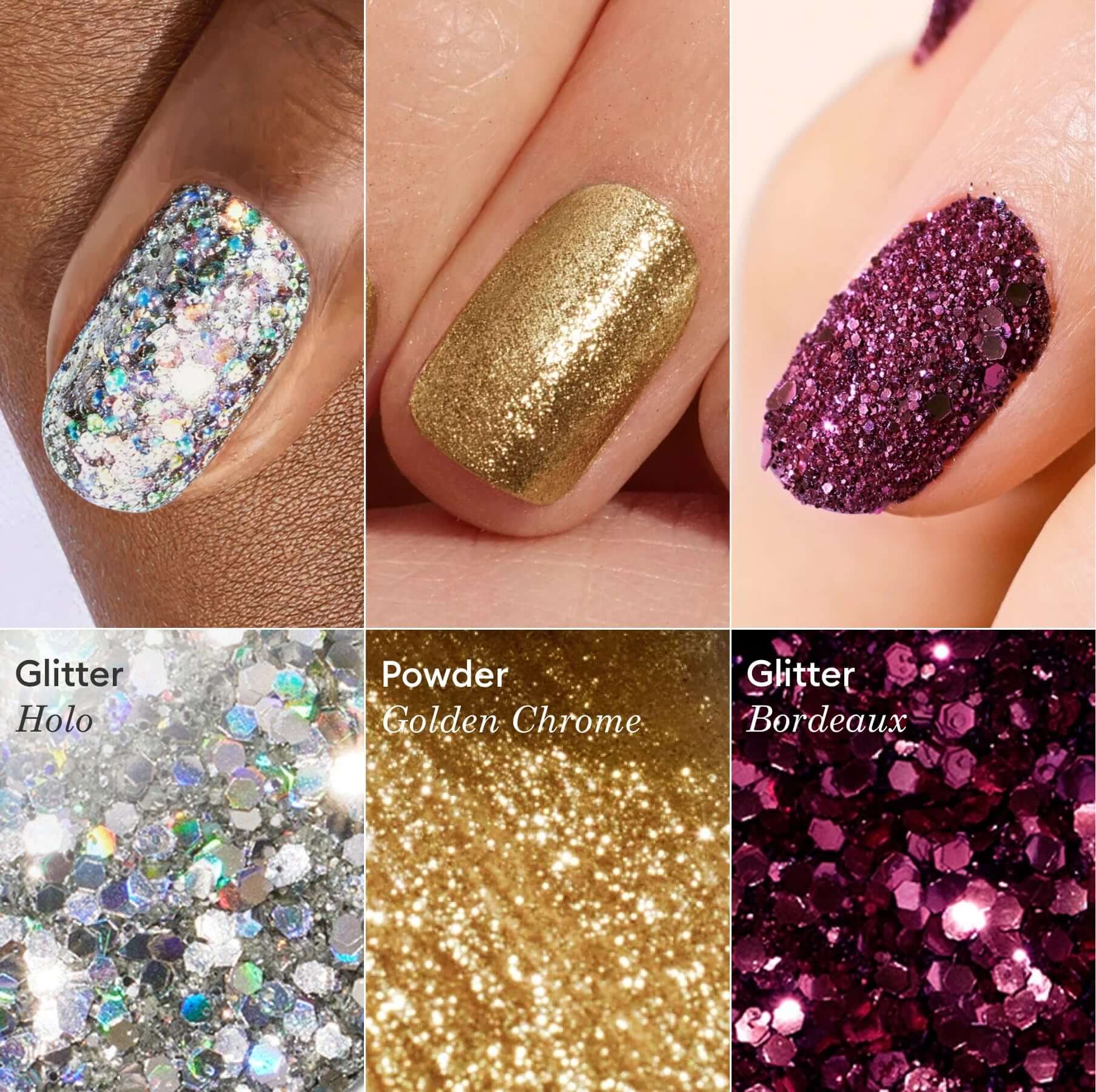 Glitters and effect powders trios