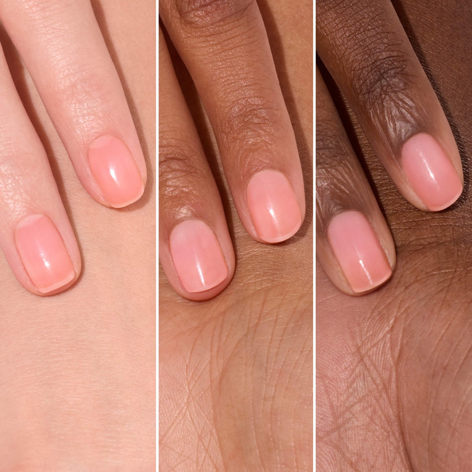 Ongles rose translucide sur trois carnations