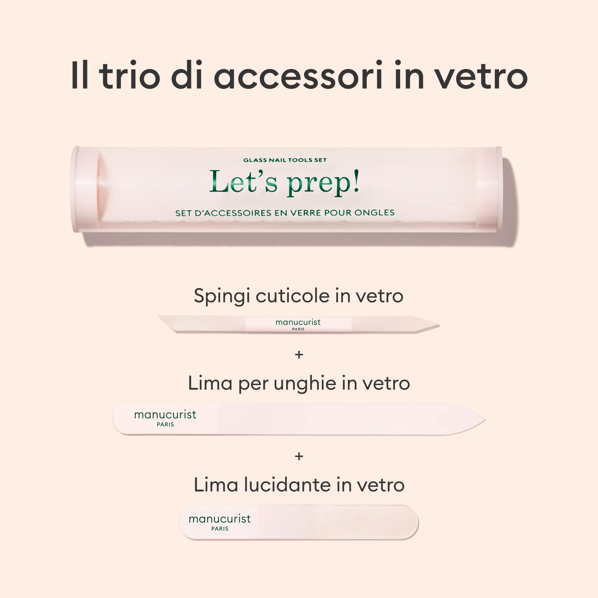 Trio di accessori in vetro per le unghie