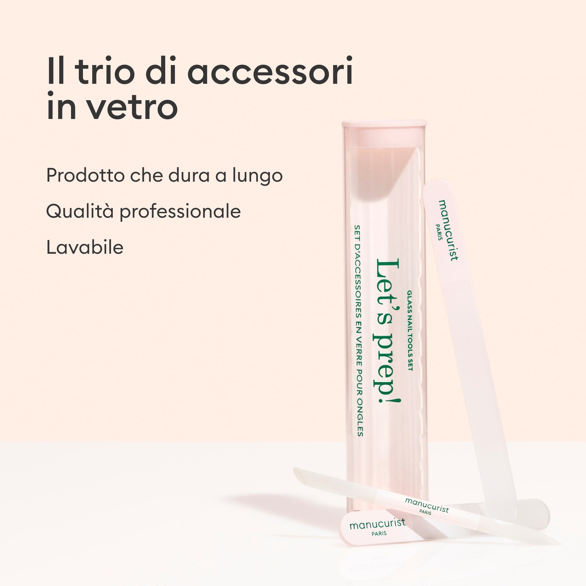 Trio di accessori in vetro per le unghie