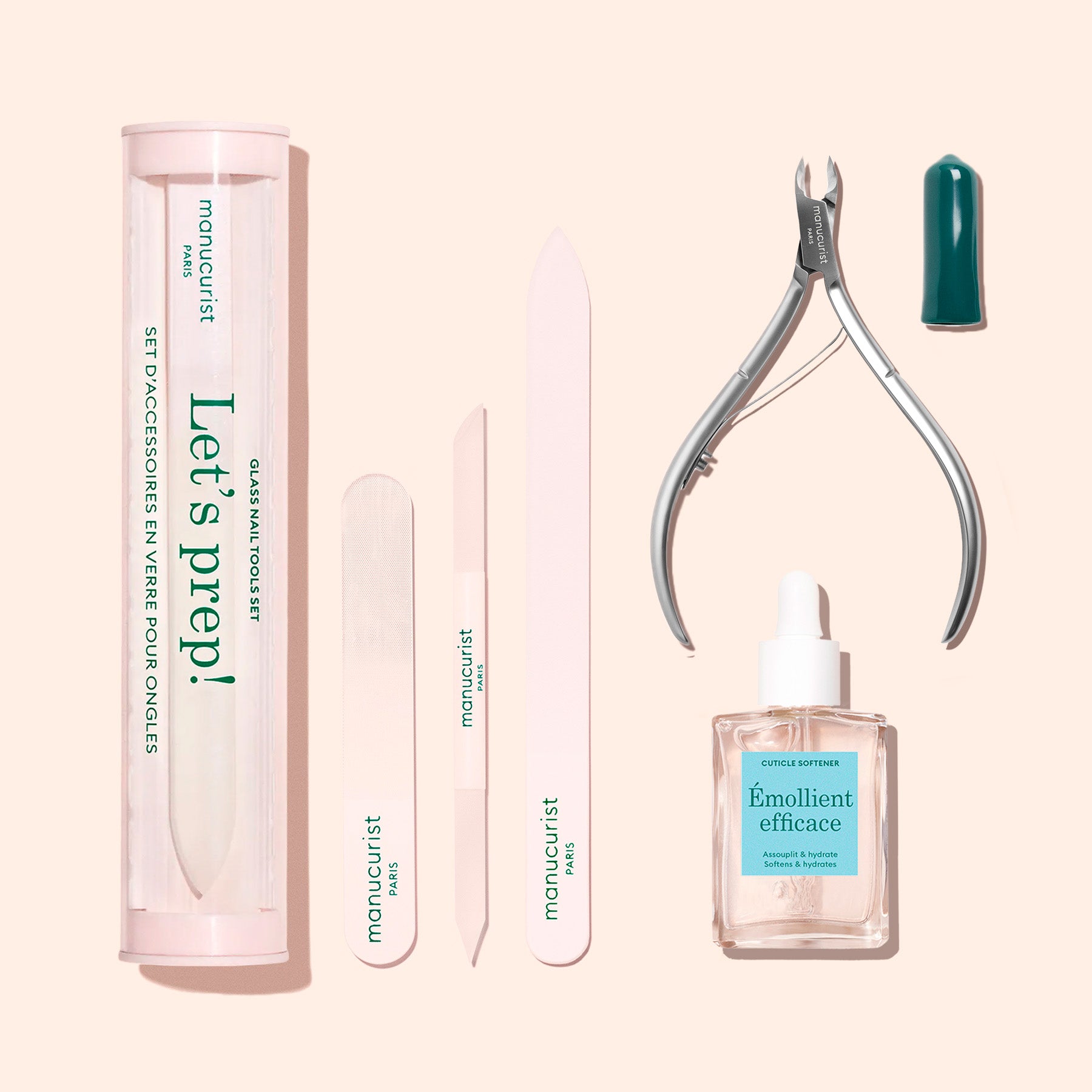 Trio di accessori in vetro per le unghie