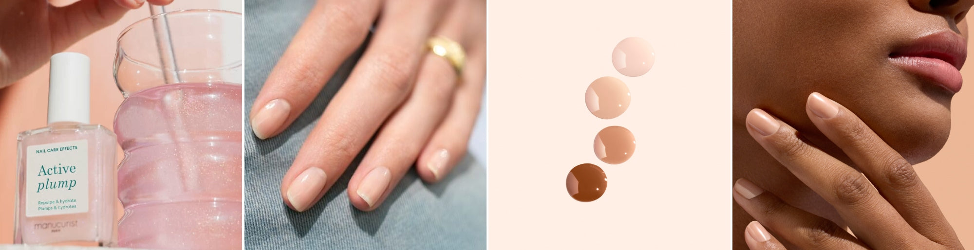 Flacons Active Plump, lifestyle vernis Beige, texture Active Smooth, porté Smooth 02