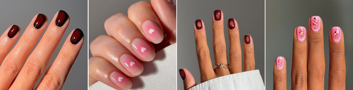 Aura Licorice & Red Velvet par shanivynails, Aura St Valentin par look8thenails, Aura Grenat & Bois de rose par Monaj, Aura Passion fruit par cristinaccalvo