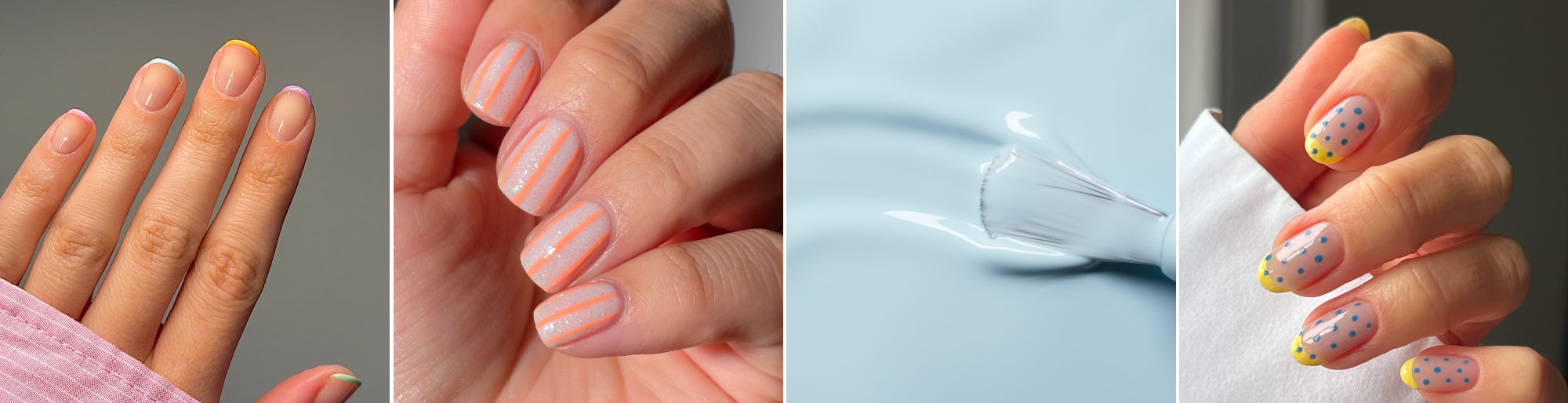 Pastel french rainbow par shanivynails, Stripes Tangerine par elizabethm, aplat Light Blue, Polka dots Ultramarine par bara.hoyle