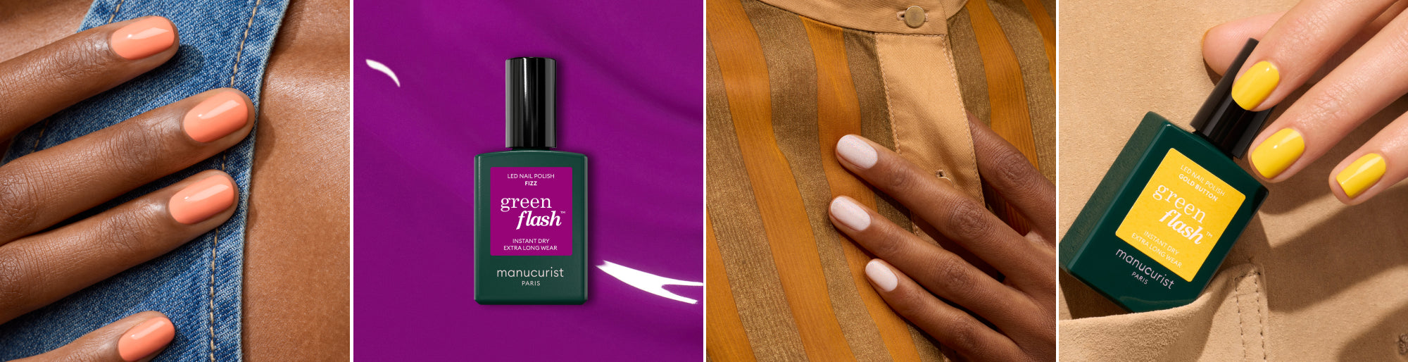 Lifestyle porté Tangerine, Nebula, Gold Button, packshot sur aplat Fizz