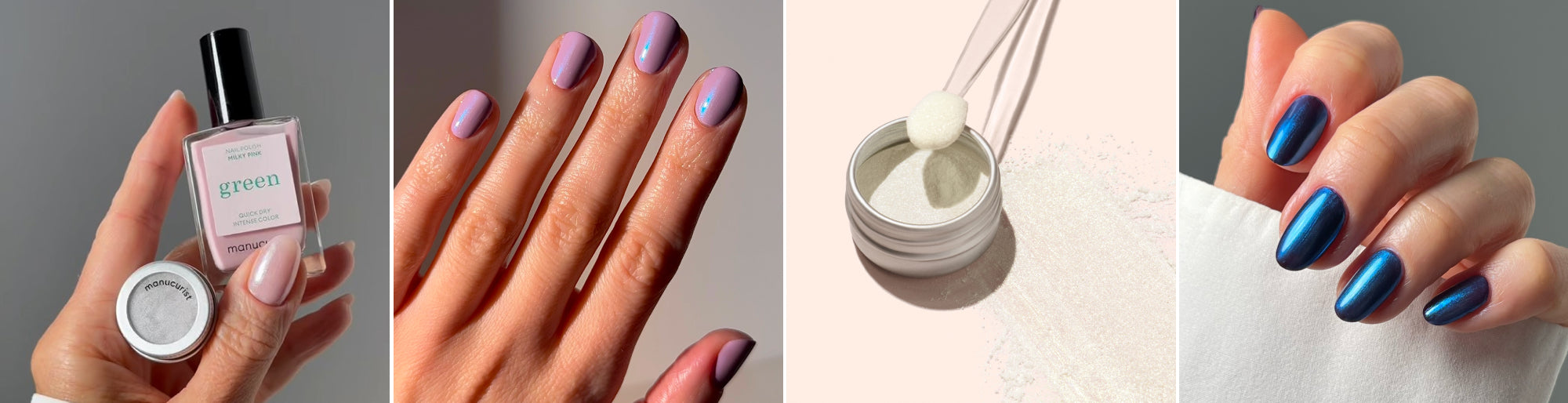 Milky Pink White glazed par bara.hoyle, Lavender Blue Glazed par shanivynails, poudre Golden Glazed effect, Hollyhock Blue Glazed par bara.hoyle
