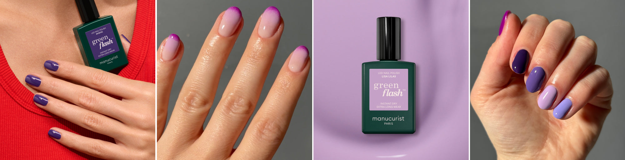 Lifestyle Green Flash Mystic, Ombre Ube nails par irasnailroom, Green Flash Lisa Lilas sur aplat, Purple rainbow nail art par irasnailroom