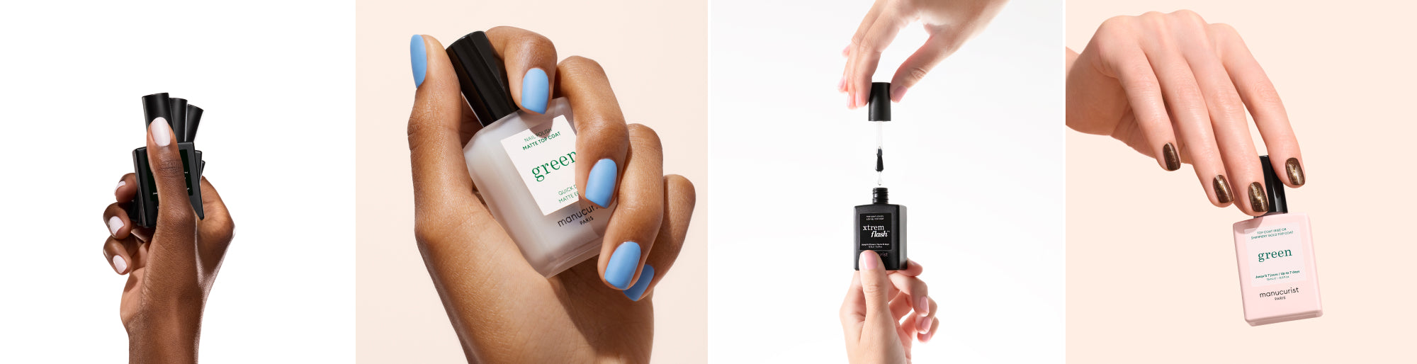 Lifestyle Top coat Xtrem Flash, Top coat Green Mat, Top coat pailleté Green Gold