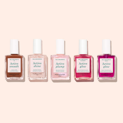 Cinq flacons Active soins ongles alignés