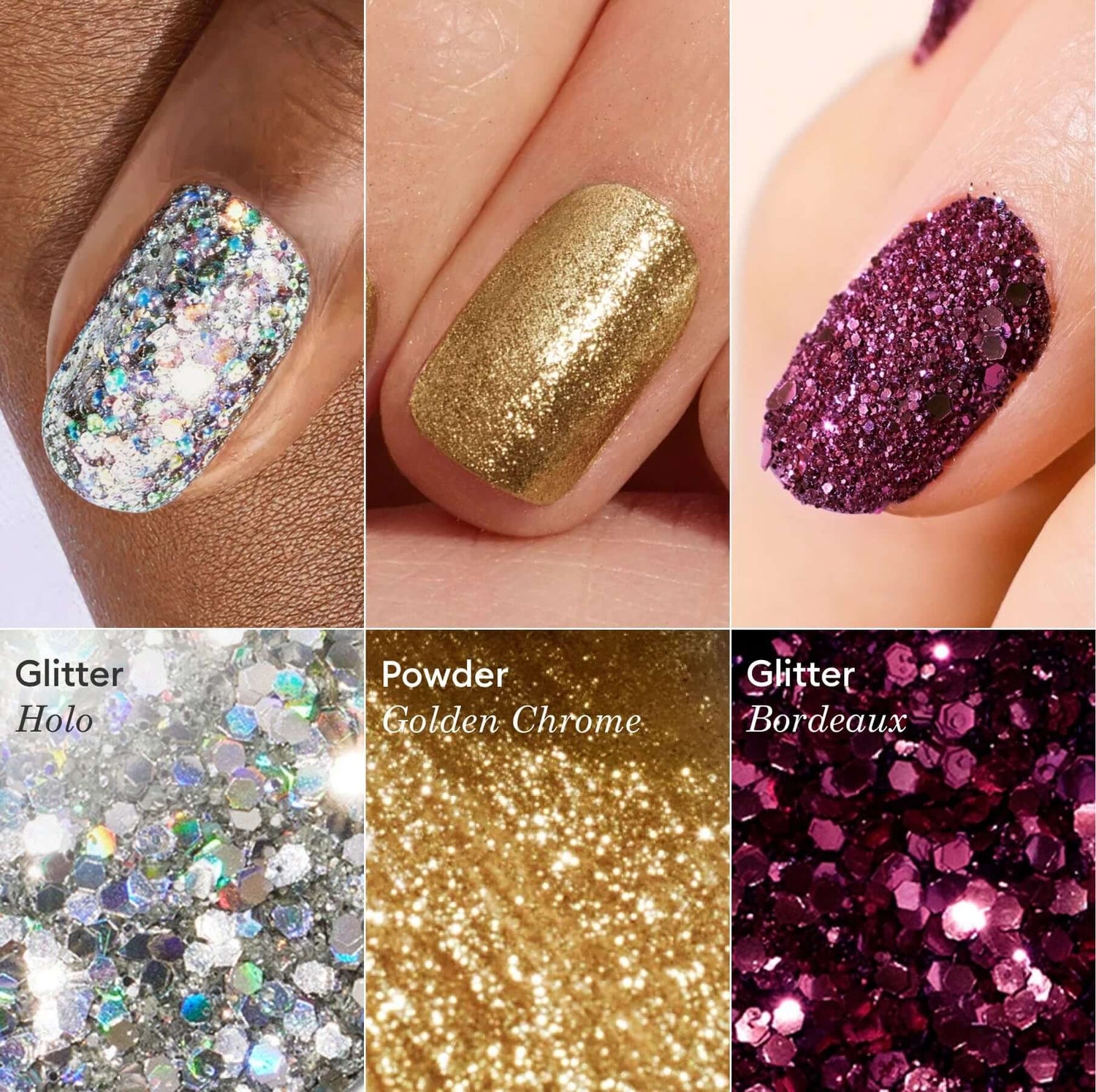 Glitters and effect powders trios