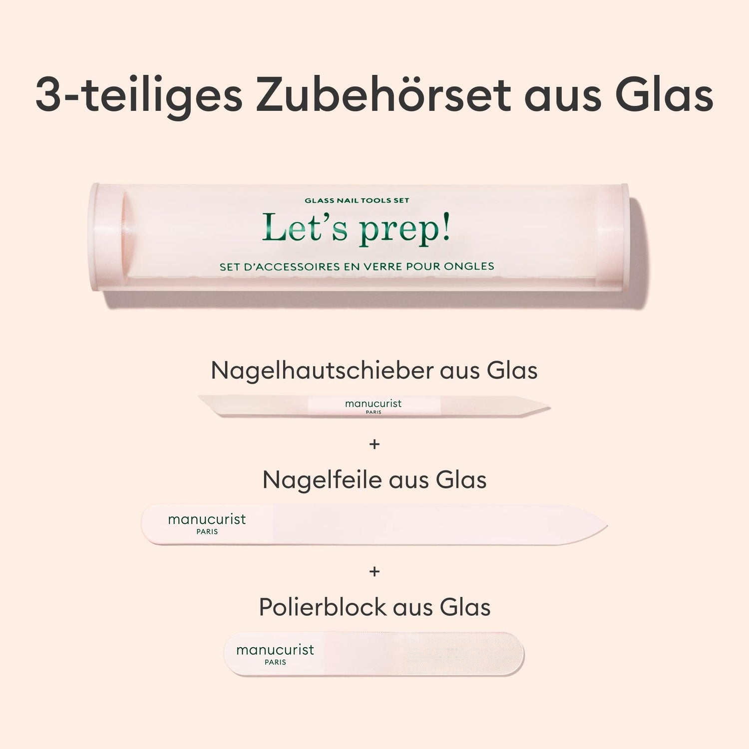 3-teiliges Nagelpflegeset aus Glas
