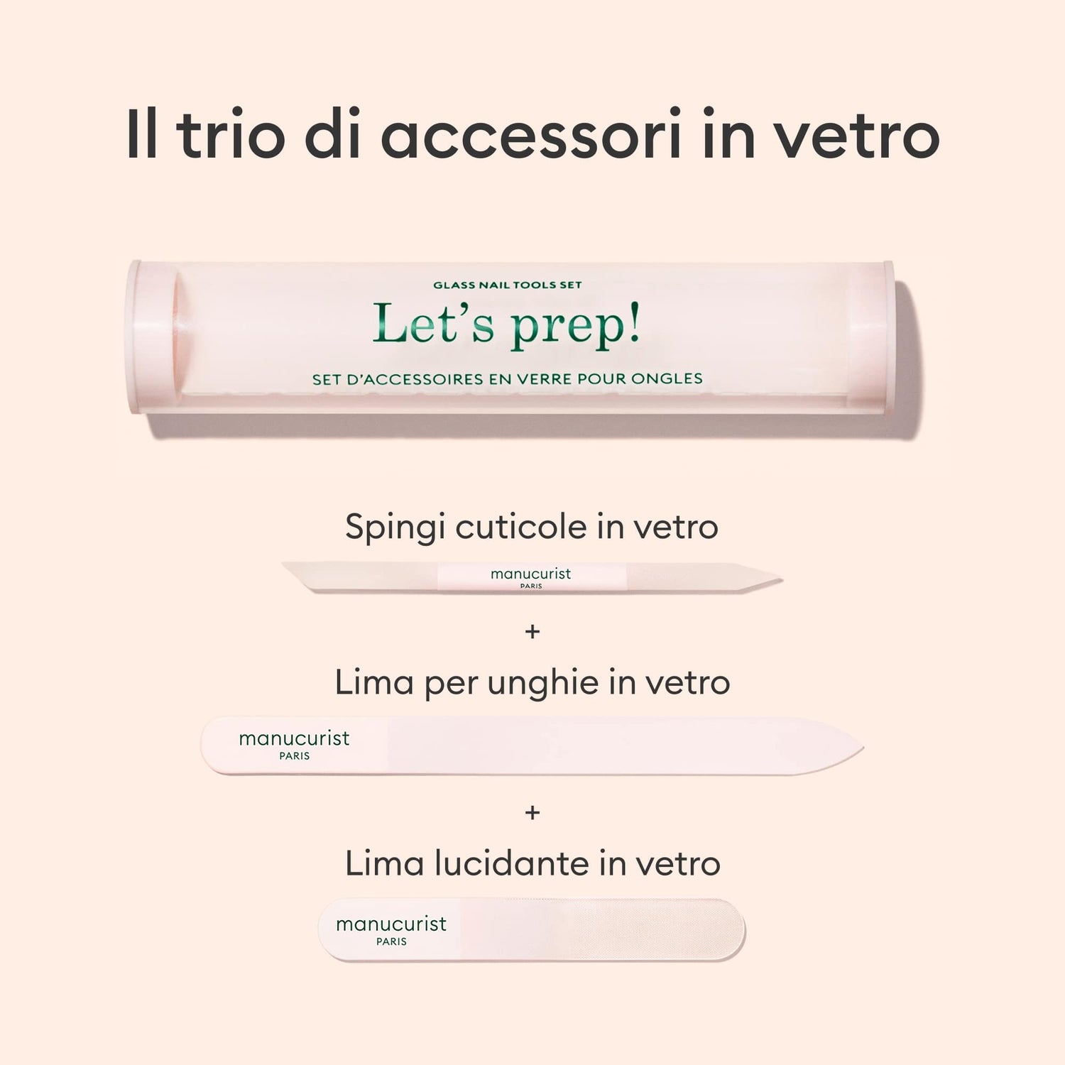 Trio di accessori in vetro per le unghie
