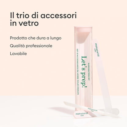 Trio di accessori in vetro per le unghie